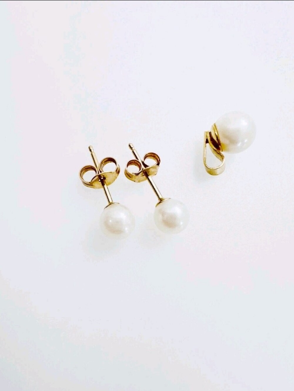 14k Solid Gold Freshwater Pearl Stud Earrings And Pendant Set - Picture 7 of 16
